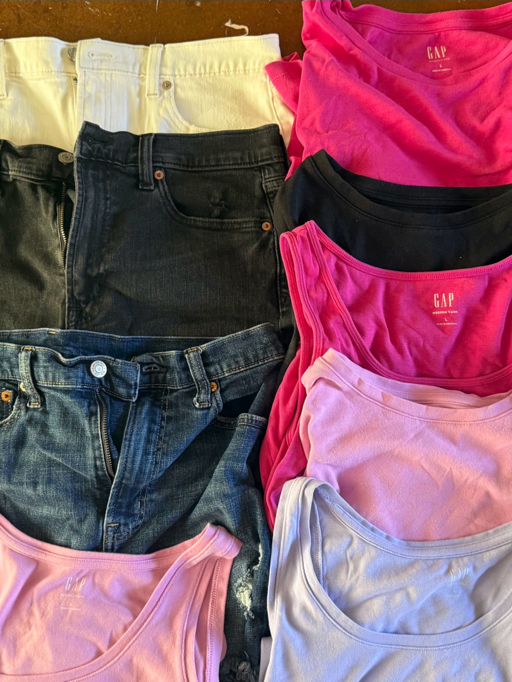 Women’s Clothing Bundle – 6 GAP Tank Tops + 3 Jean Shorts
